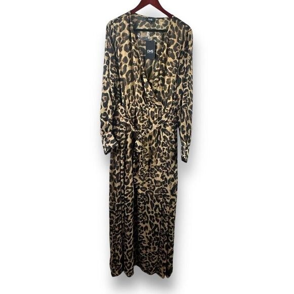 OHS Clothing Women's 2XL Long Sleeve Wrap Front Belted Leopard Maxi Dress Brown - Picture 1 of 14